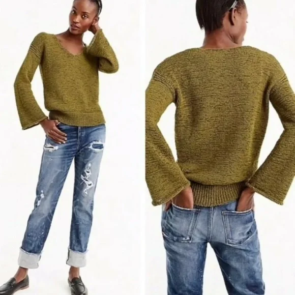 J. Crew flared sleeve swing green v-neck sweater - Picture 14 of 14